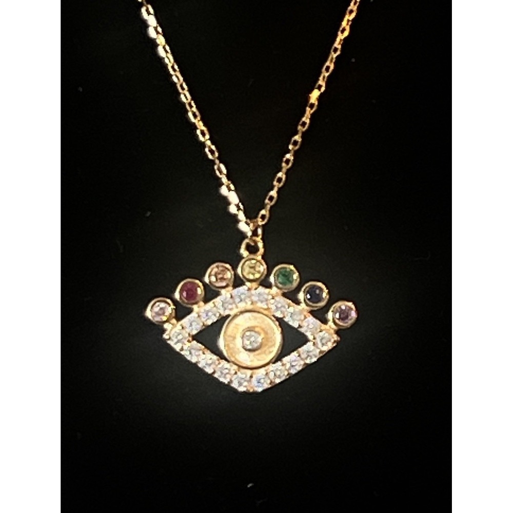 925 Sterling Silver Zirconia Evil Eye Necklace Pendant NEW